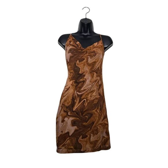 Urban Outfitters Dress Size Small Tan and Brown Y2K Marble Tie Back - Picture 1 of 6